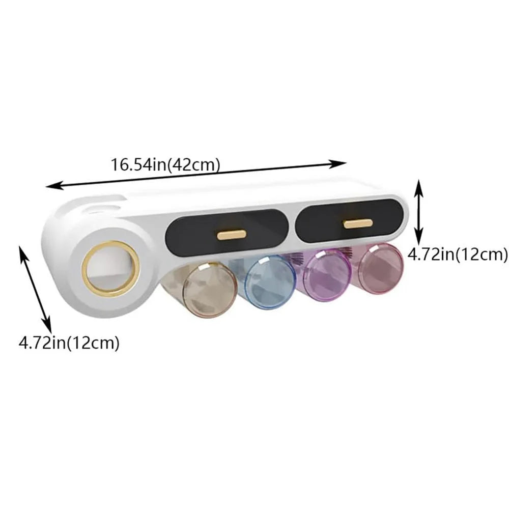 Toothbrush Holder With Automatic Toothpaste Dispenser And Bathroom Storage