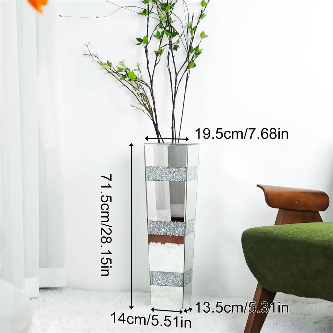 Modern Floor Crystal Glass Mirrored Flower Vase Decorative Standing