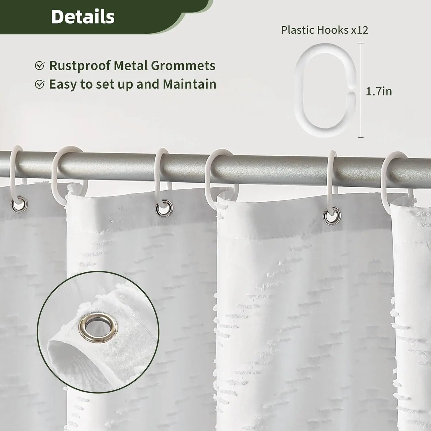 Boho Textured Tufted Chevron Waterproof Shower Curtain