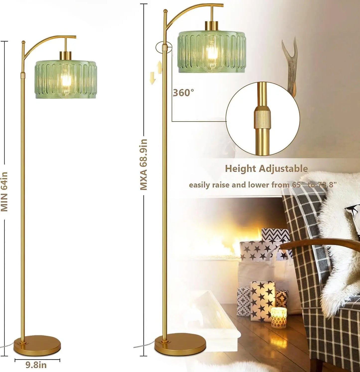 Brass Dimmable Floor Lamp With Remote For Living Room