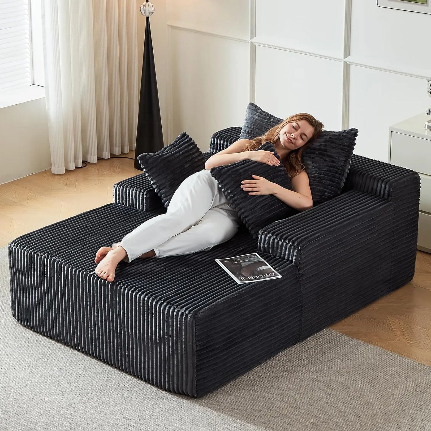 Corduroy Chaise Lounge Sofa Bed Sleeper Chair
