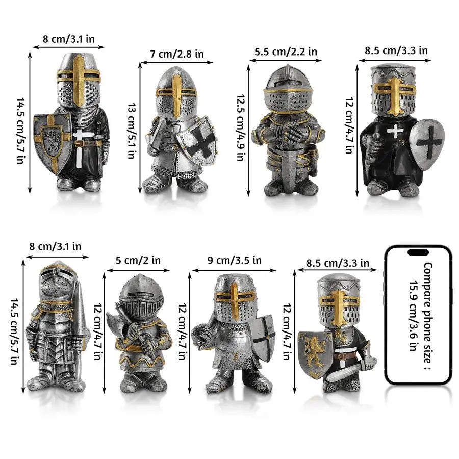 Knight Garden Gnomes 8 Piece Set Outdoor Lawn Decor Resin