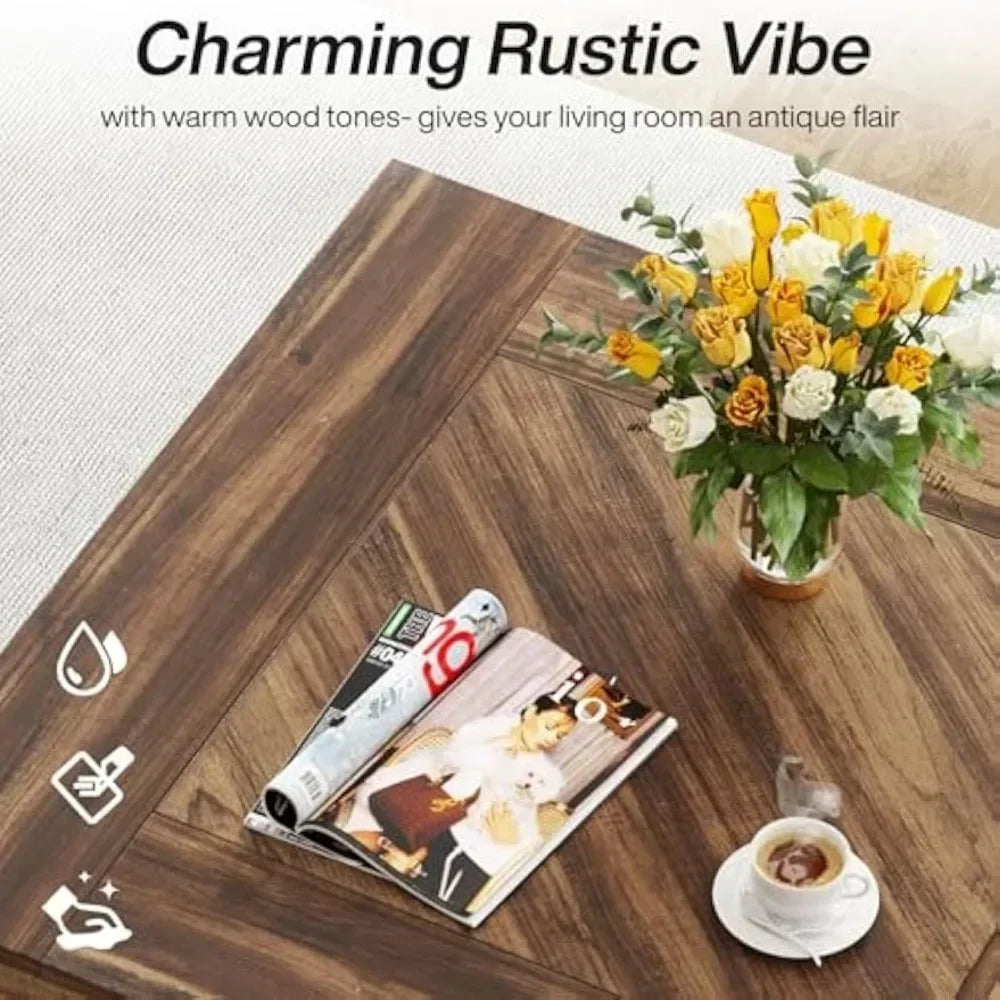 Square Wood Coffee Table For Living Room Modern Center Table