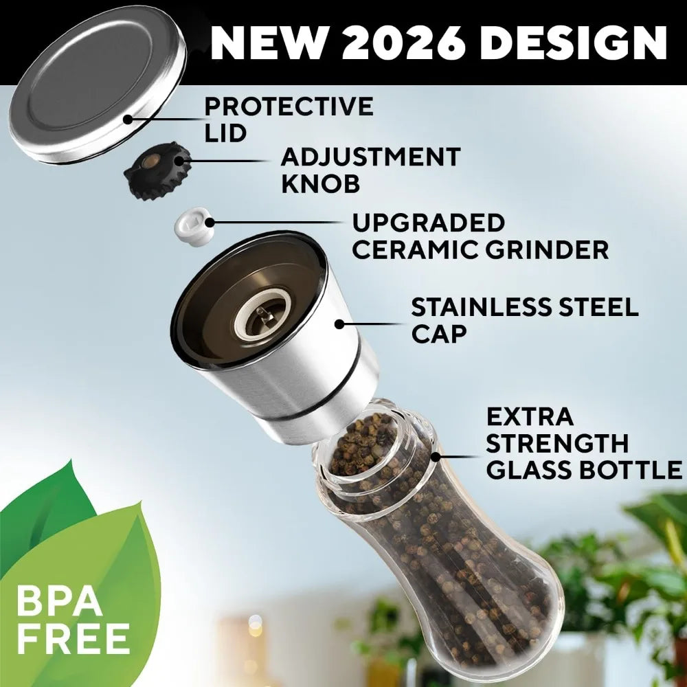 Salt And Pepper Grinder Set Of 2 With Adjustable Coarseness