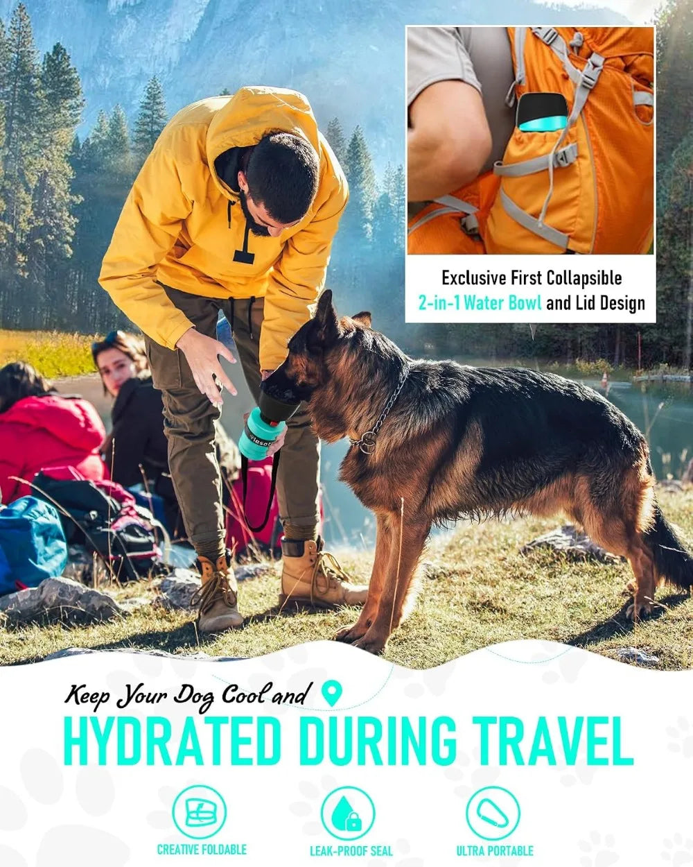 Portable Dog Water Bottle With Bowl Leakproof Travel Dispenser
