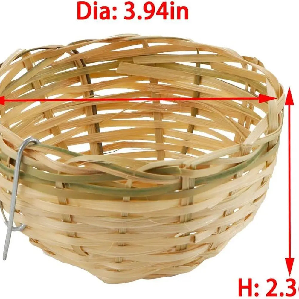 NONE Handwoven Bamboo Bird Nest Cage With Hook For Small Parrots Pack Of 4