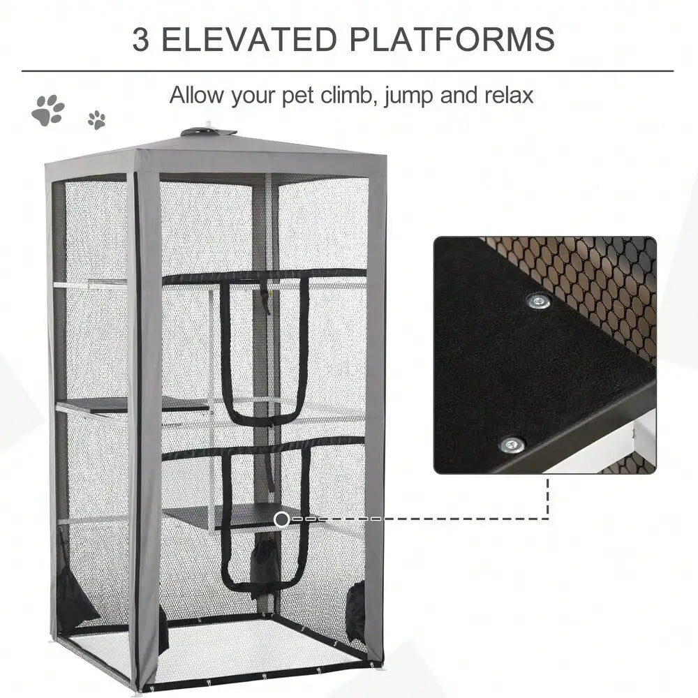 Outdoor Cat House Playpen With Three Platforms And Sandbags