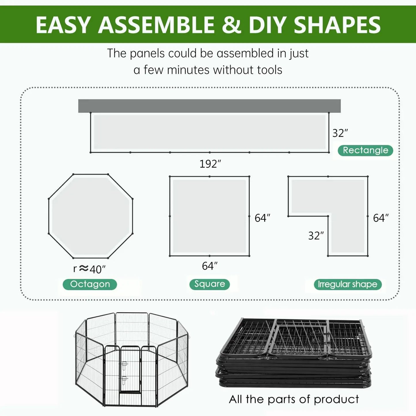 Heavy Duty Dog Playpen With Rust Resistant Removable Metal Panels