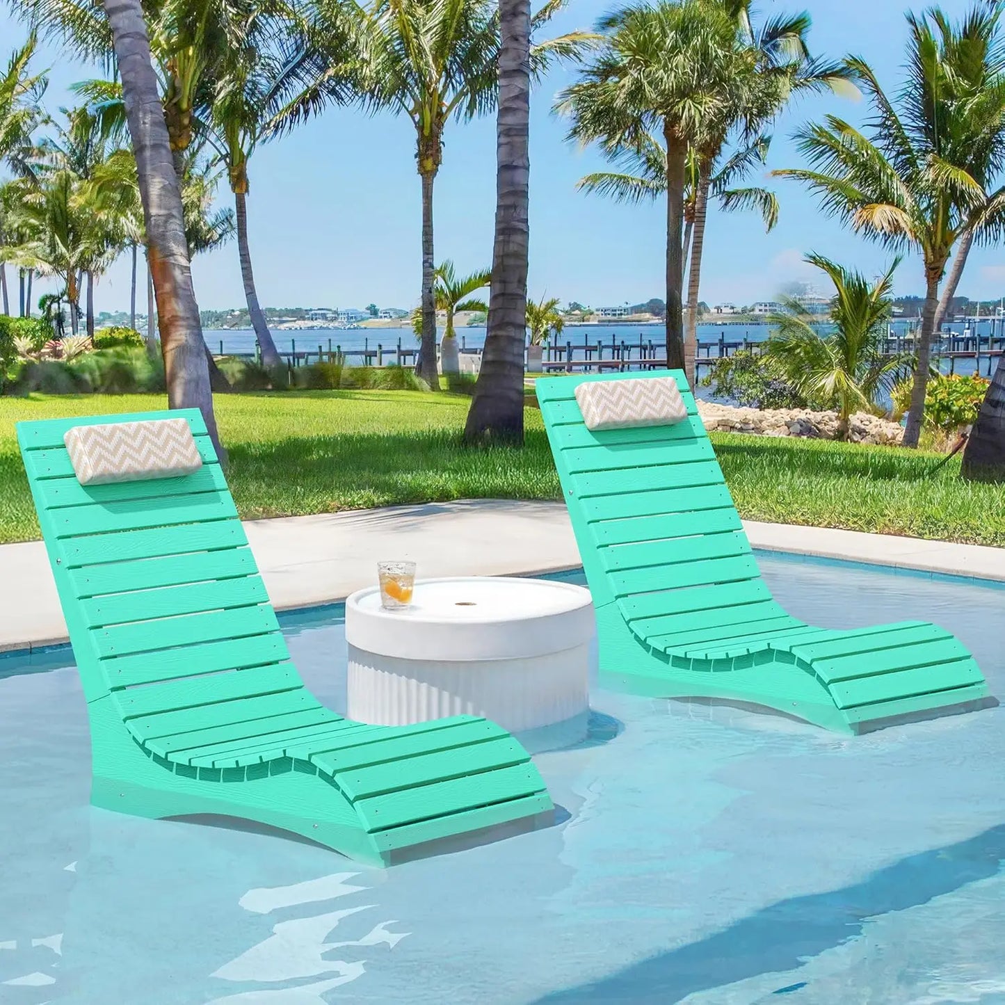 Pool Lounge Chairs Set of 2 With Headrest for Poolside