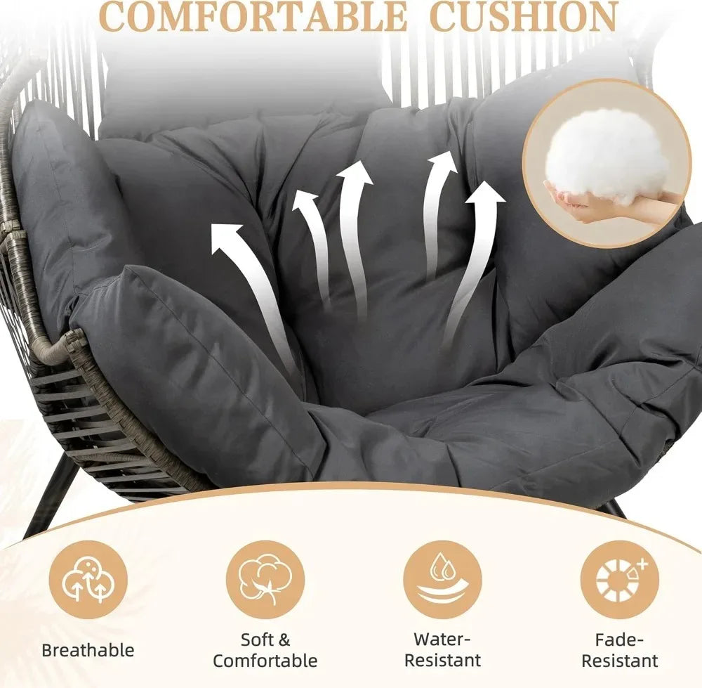 Outdoor Wicker Egg Chair With Cushion For Patio And Balcony
