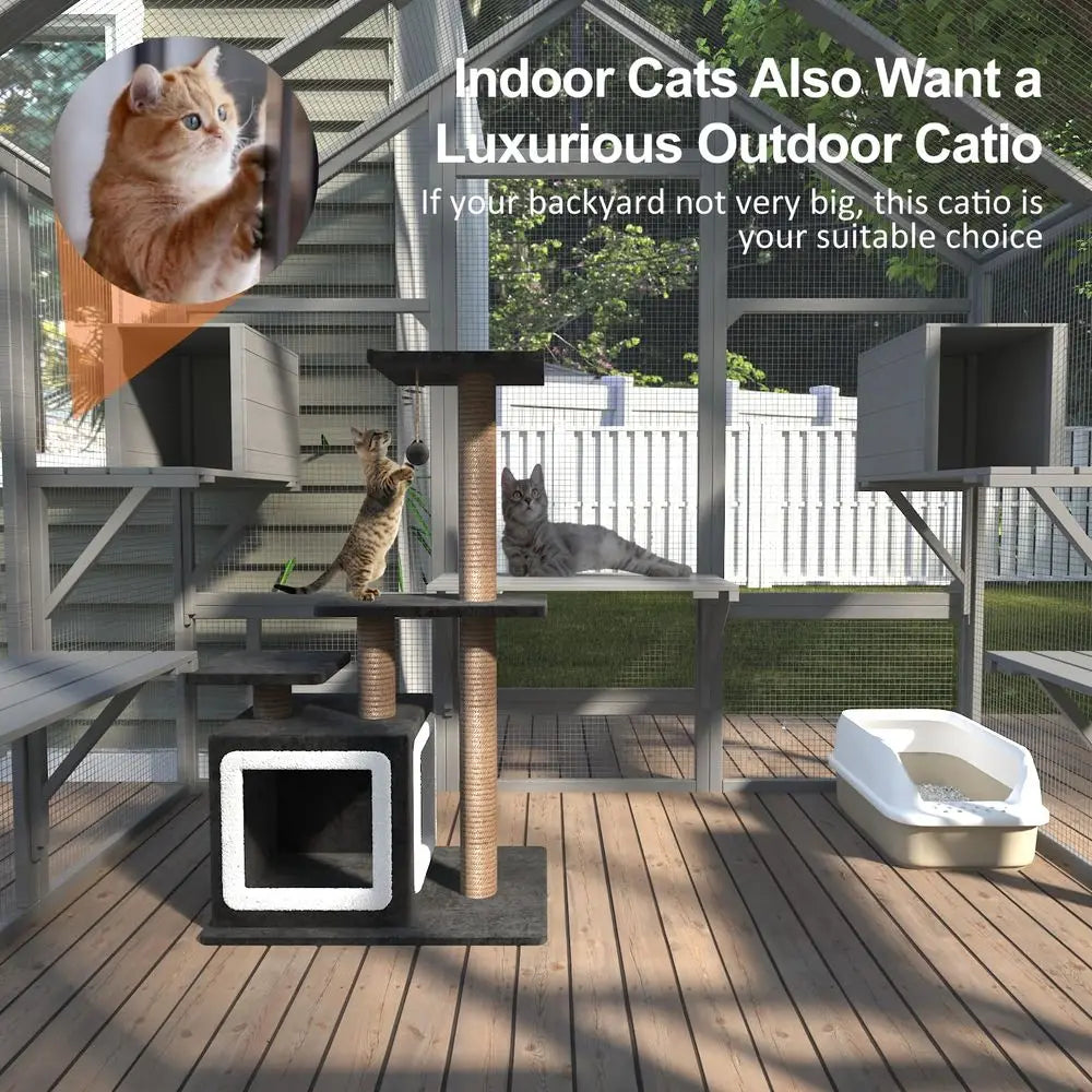 Cat Catio Large Outdoor Enclosure With 7 Tiered Platforms And 2 Resting Boxes