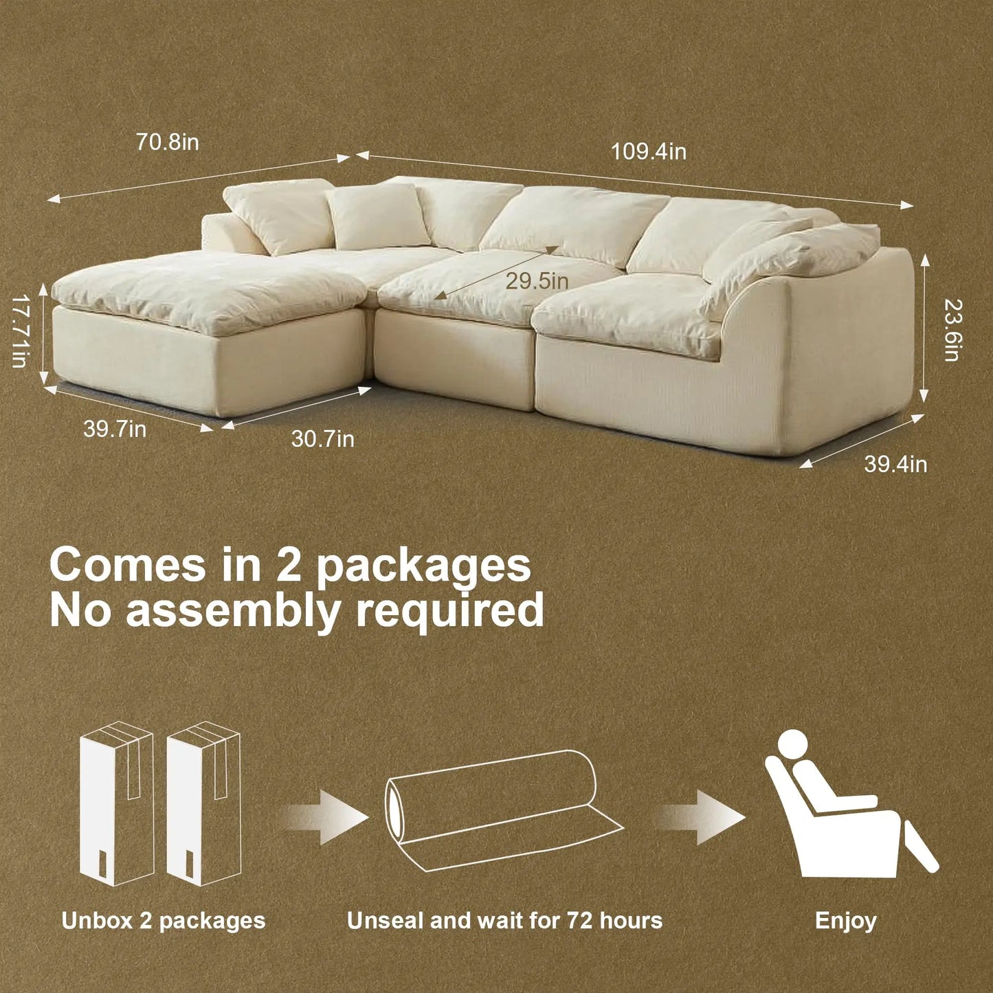 YeflixvrauCN Modern Cloud Chenille L-Shaped Sofa With Ottoman
