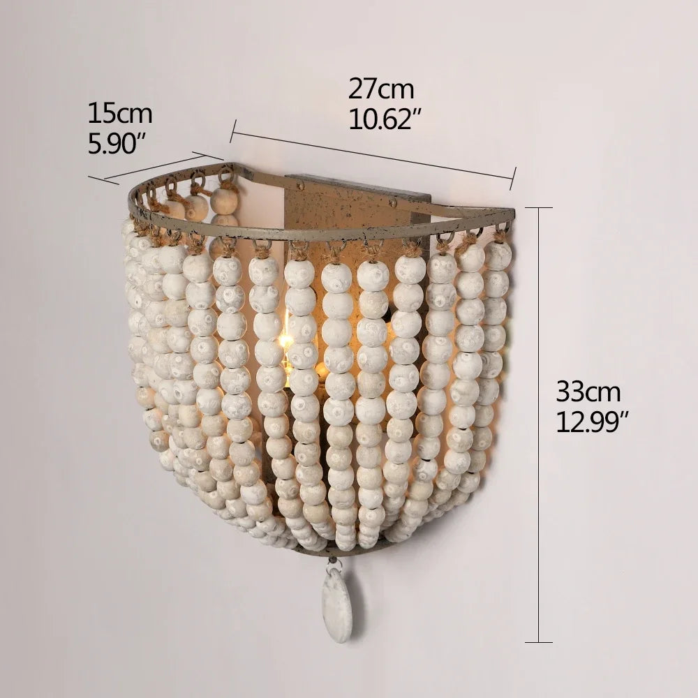 Industrial Retro Wood Beads Wall Light E14 Fixture