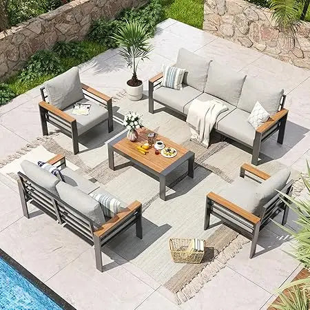 Aluminum Outdoor Patio Furniture Set 7 Seats Cushions And Table