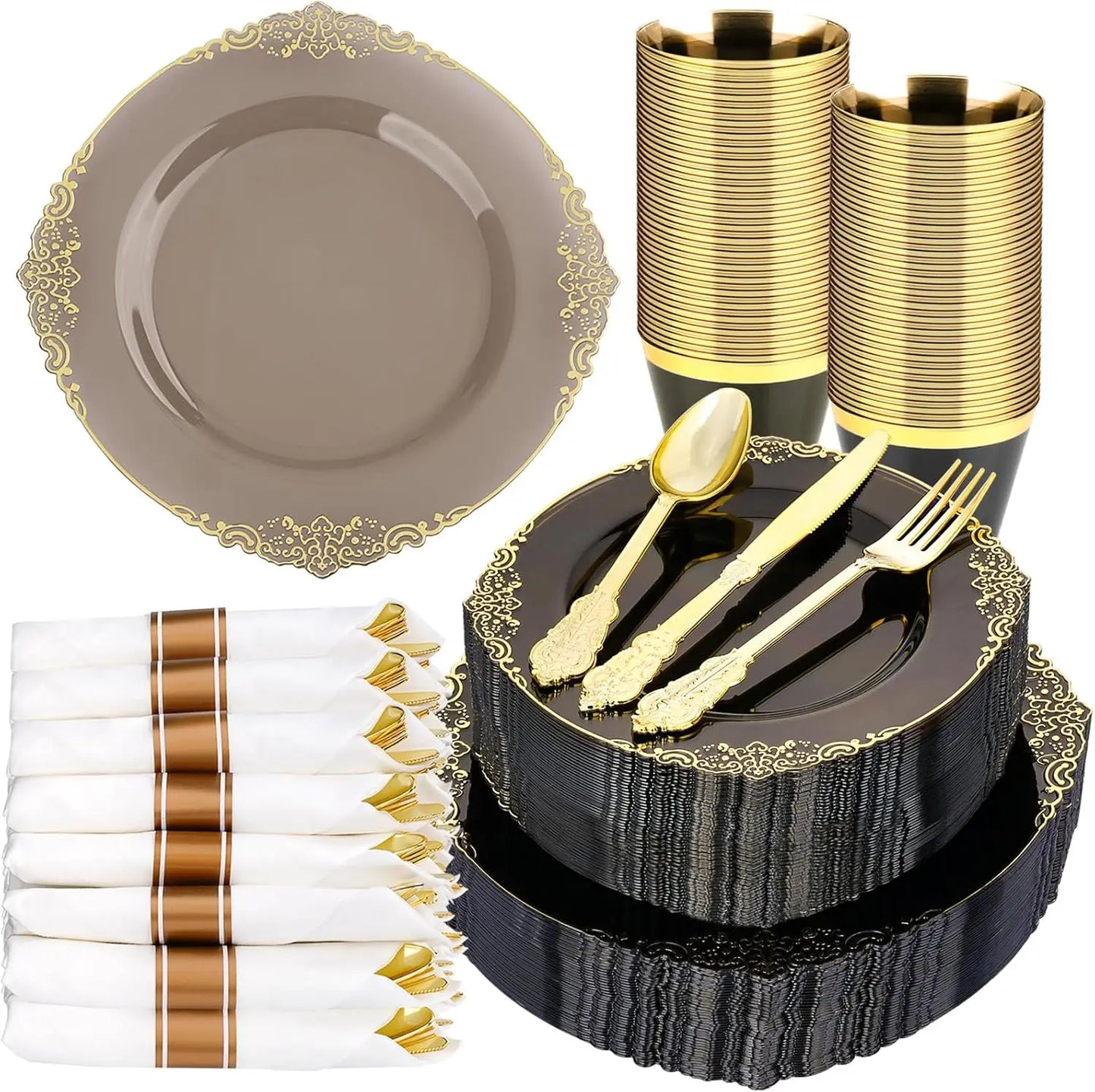 350 Pieces Disposable Plastic Dinnerware Set For 50 Guests