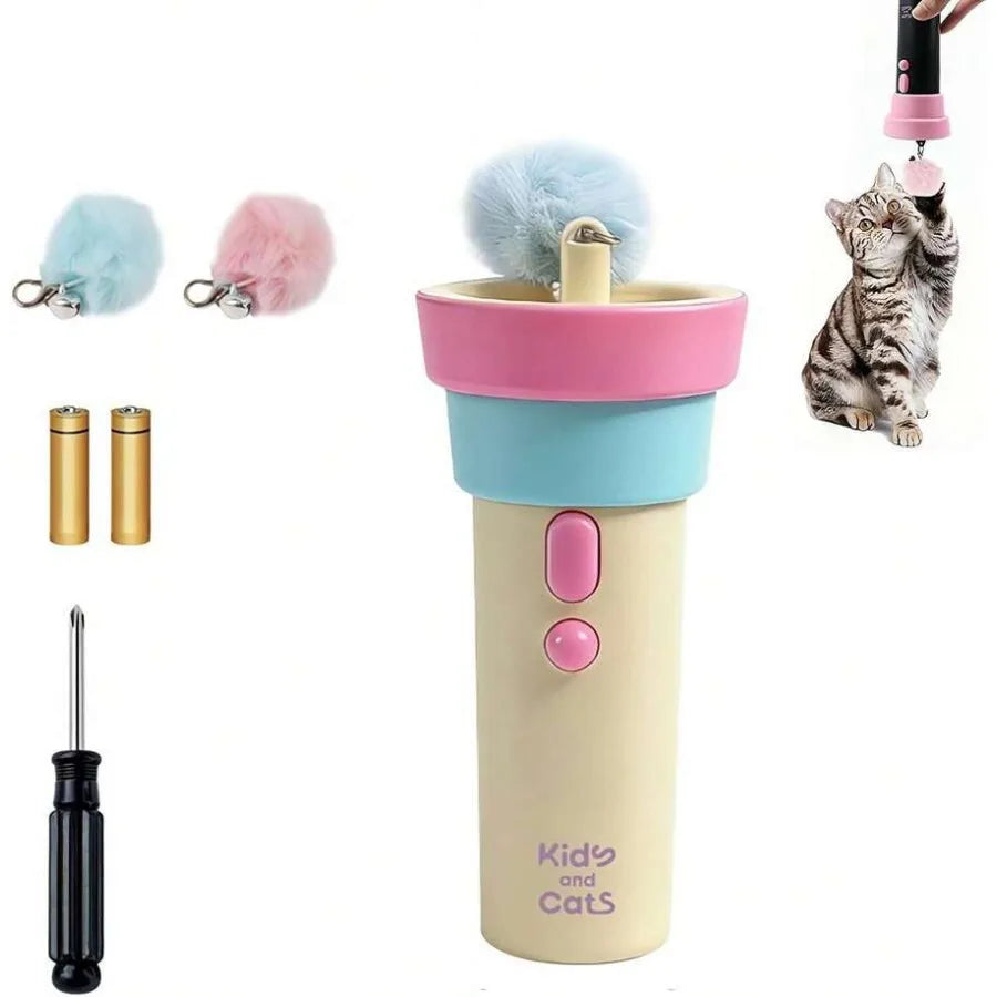 Interactive Automatic Cat Toy Wand With Pom Pom Balls