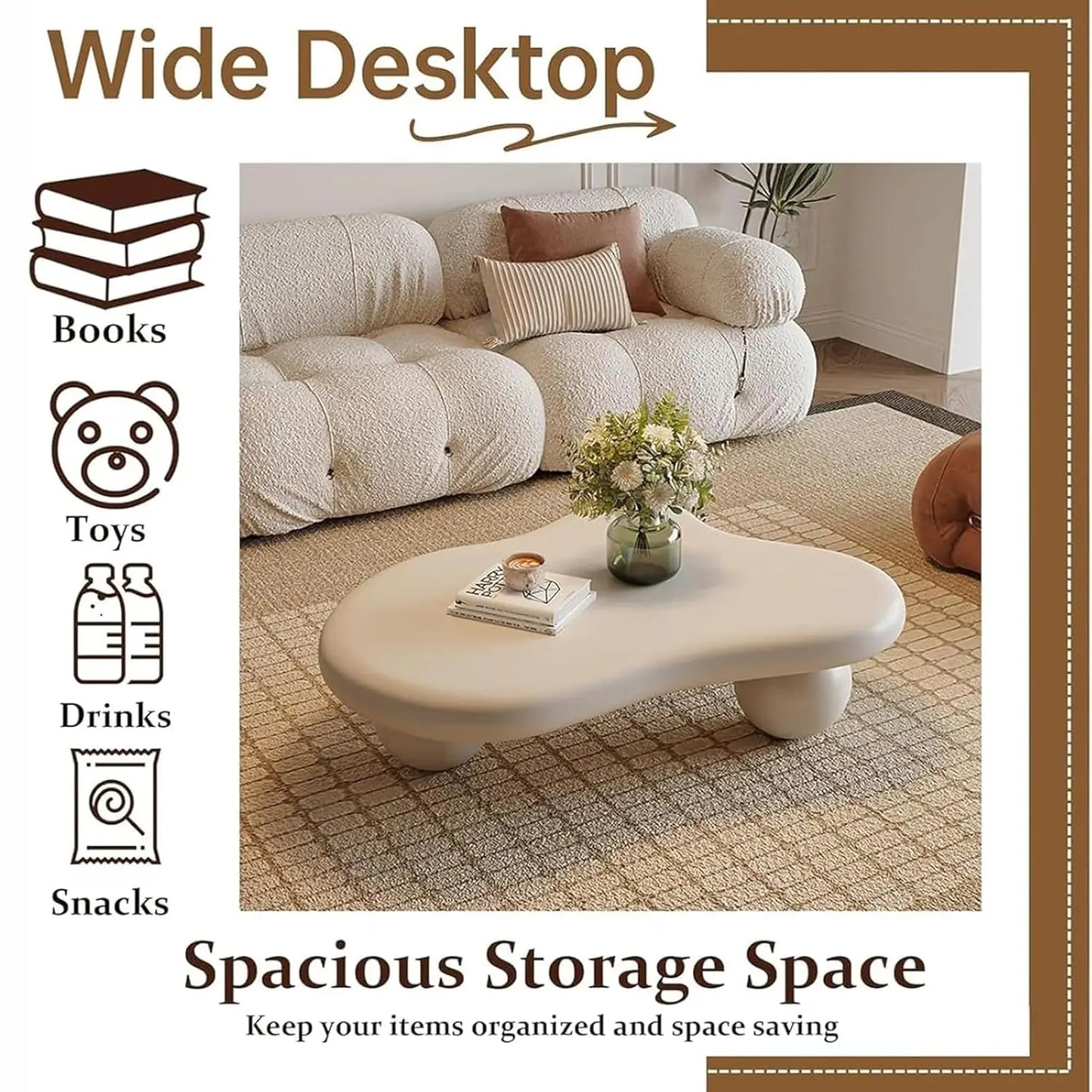 Cloud Shaped Coffee Table Wooden Modern Center Table Three Balls