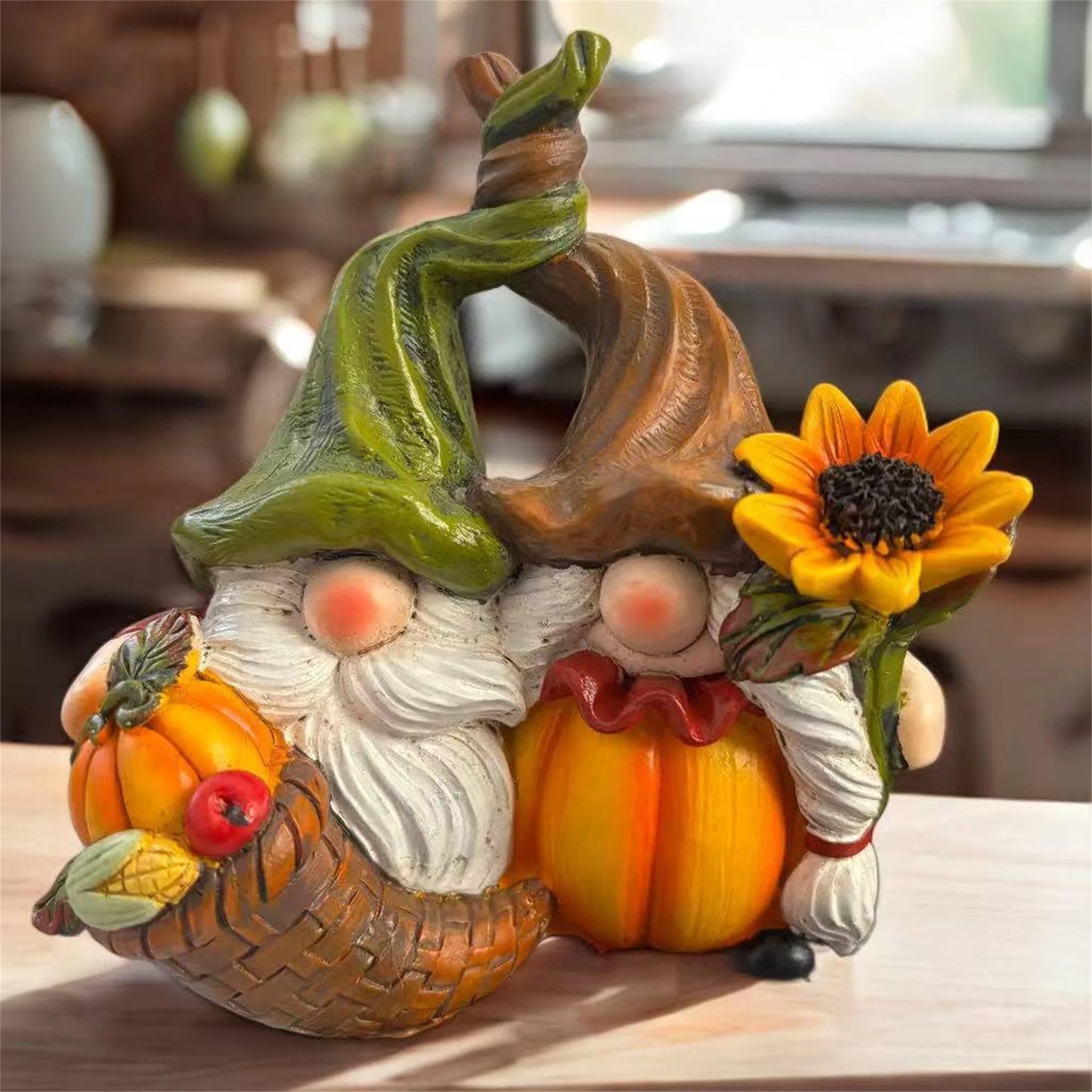 Autumn Harvest Gnome Figurines Sunflower Pumpkin Thanksgiving Decor