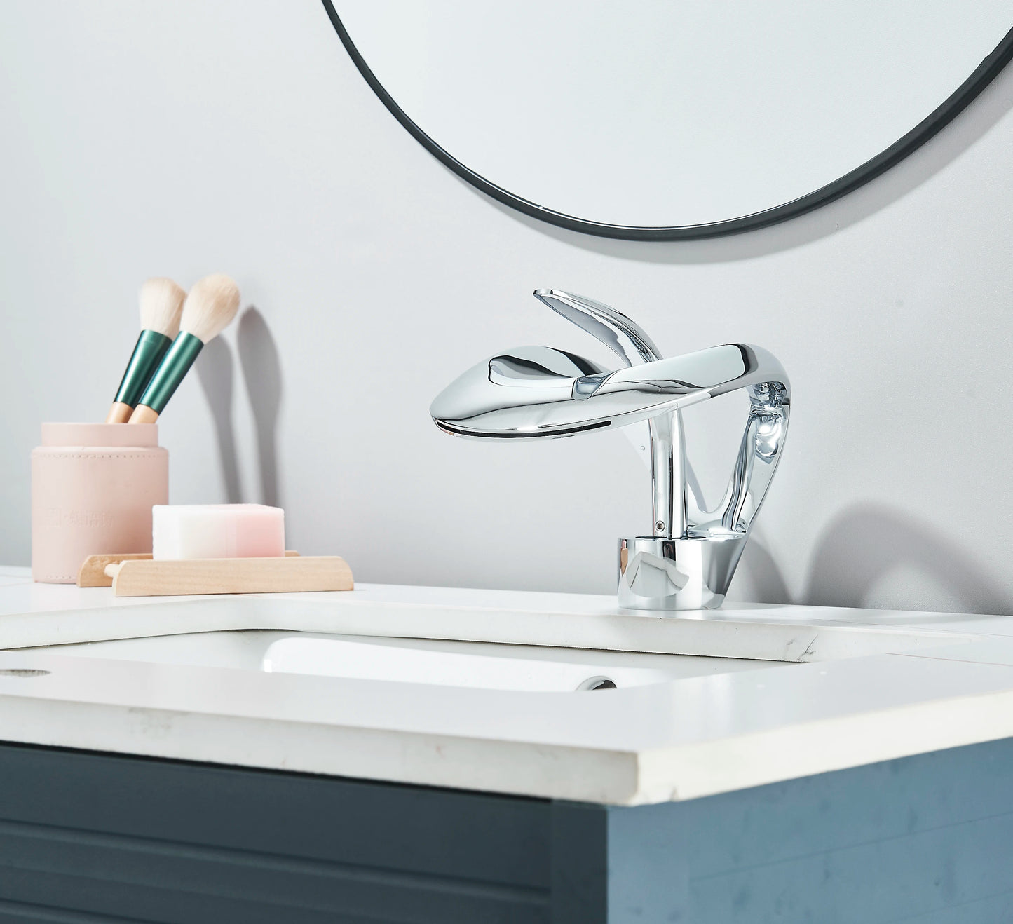 MYQualife Modern Vanity Faucet With Curved Waterfall Spout