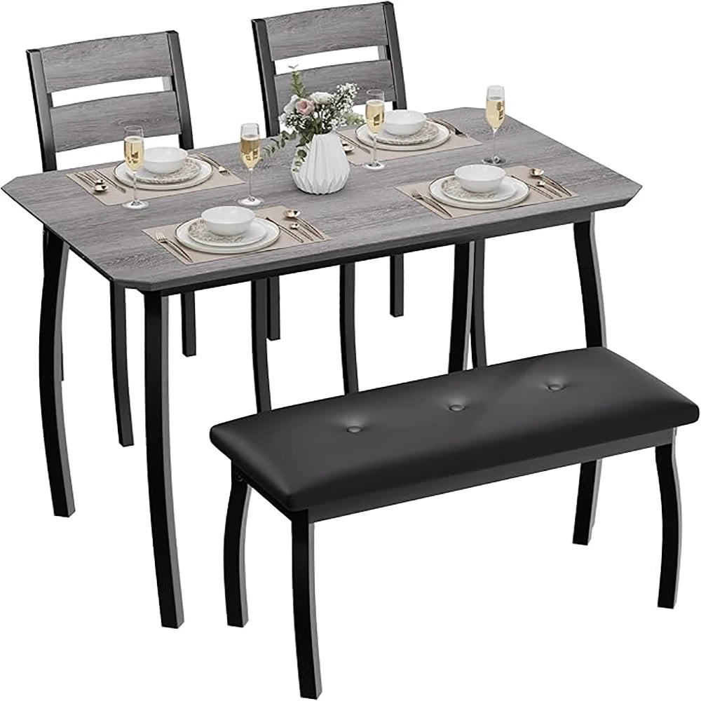 HiMISS Dining Table Set For Four With Chamfered Metal-Leg Frame