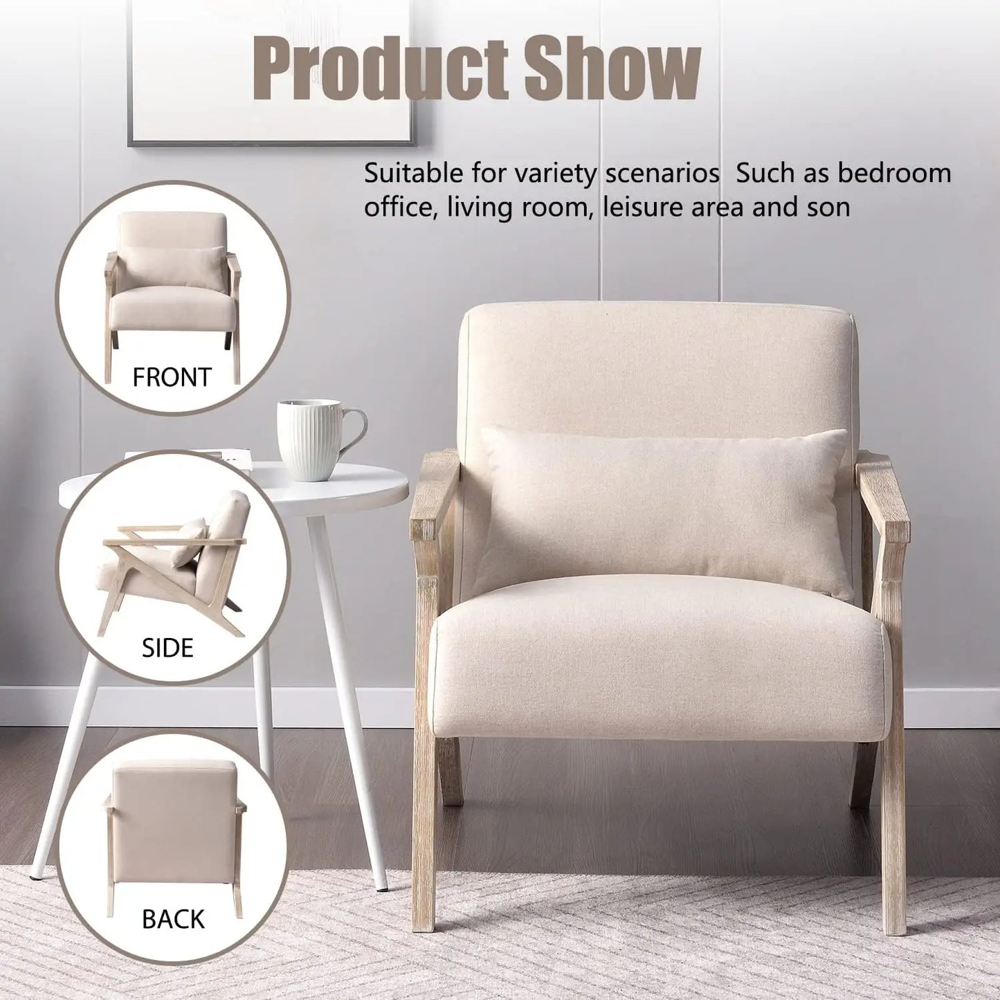 Mid Century Modern Accent Chair Set of 2 Upholstered Seats