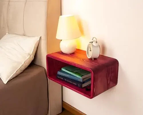 Floating Wooden Nightstand, Wall Mounted Bedside Shelf