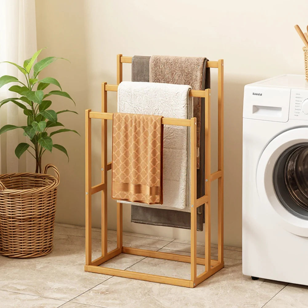 Shunmaii Wood Vertical Towel Rack Three Tier Standing Crossbars
