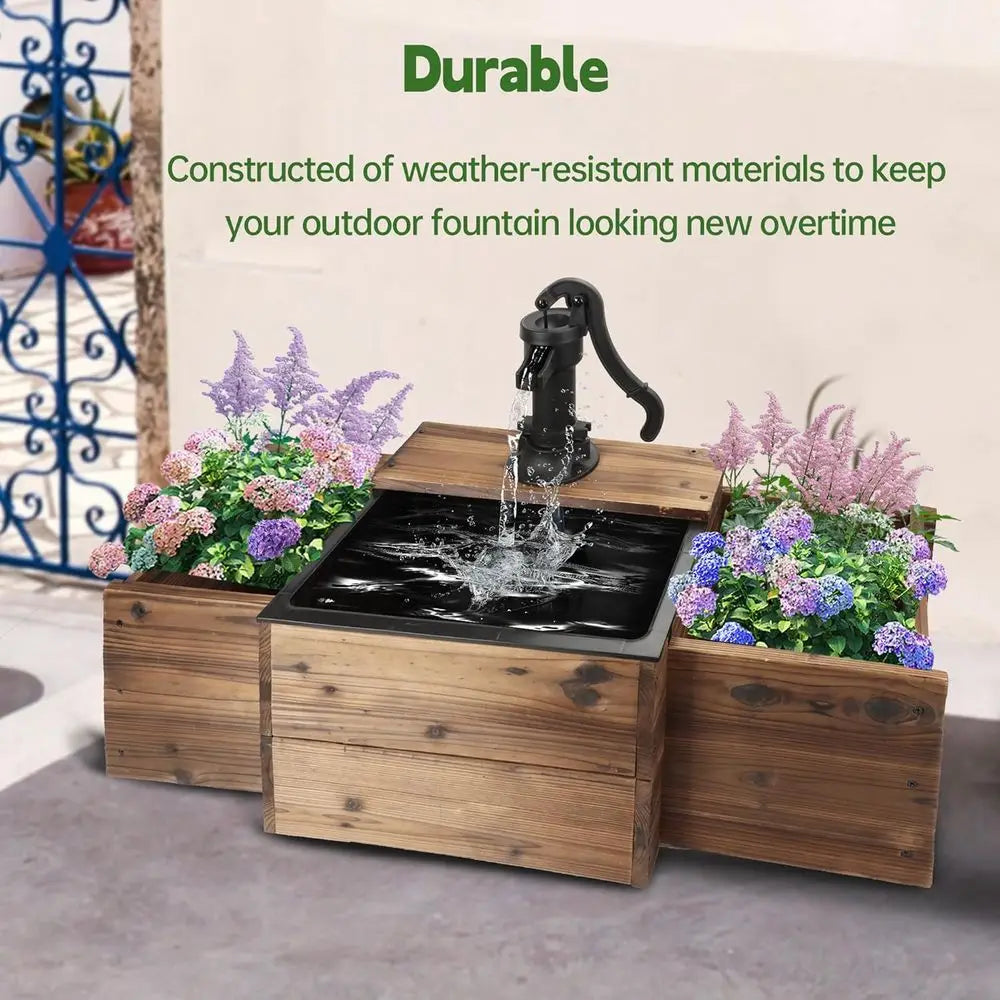 Outdoor Water ountain,loor Wooden Recular Pump Old-ashioned ountain with lower Box,Electric Decorative Hand Pump, Outdoor Water