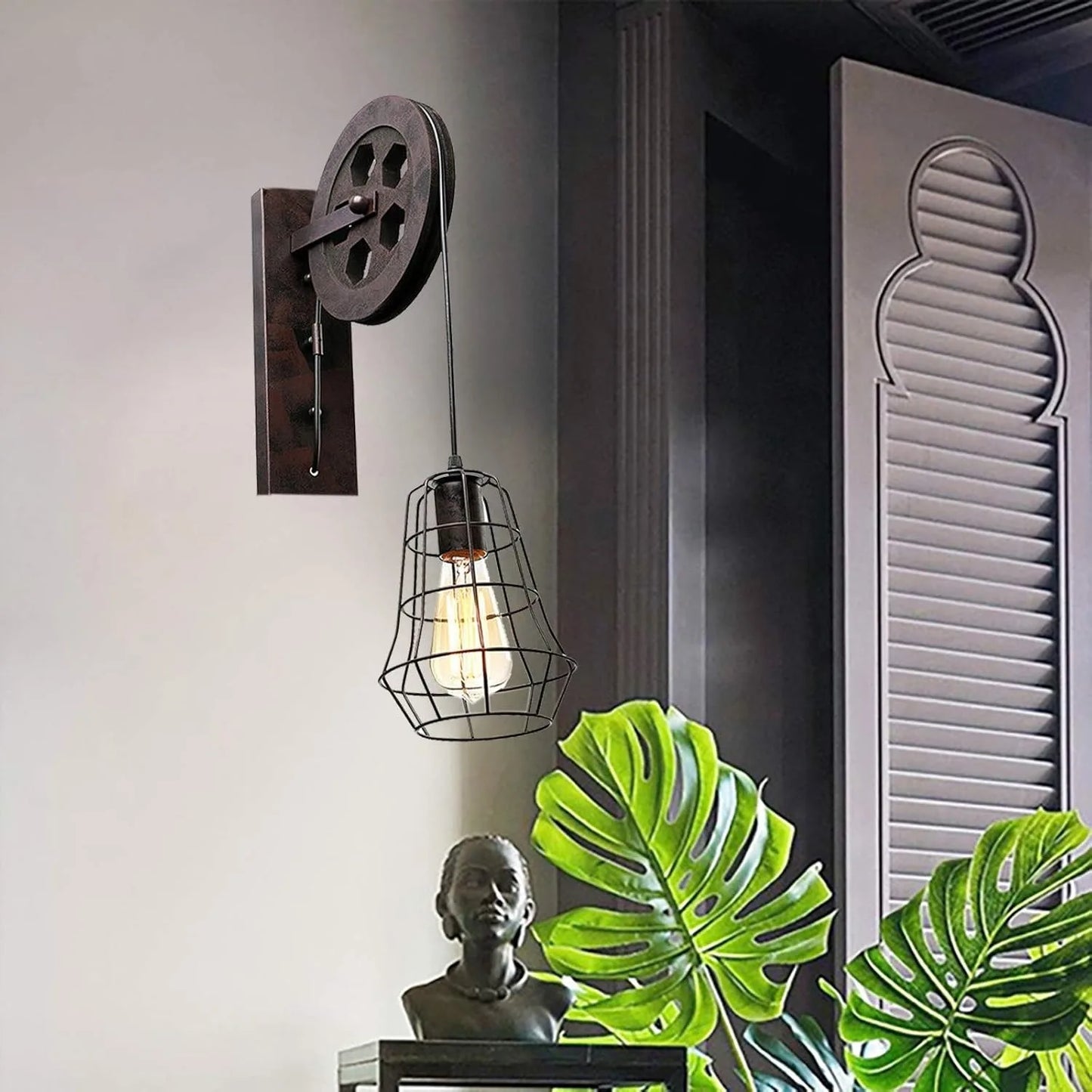 Bymaocar Industrial Wall Sconce Lights Pulley Vintage Farmhouse