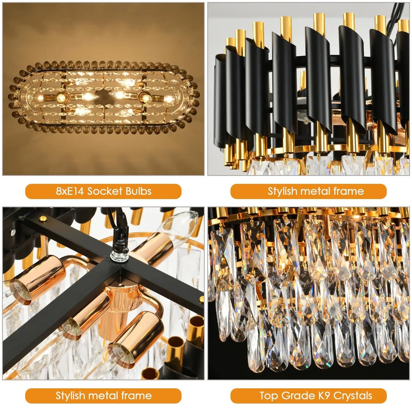 Modern Crystal Chandelier 3-Tier K9 Oval Pendant Design