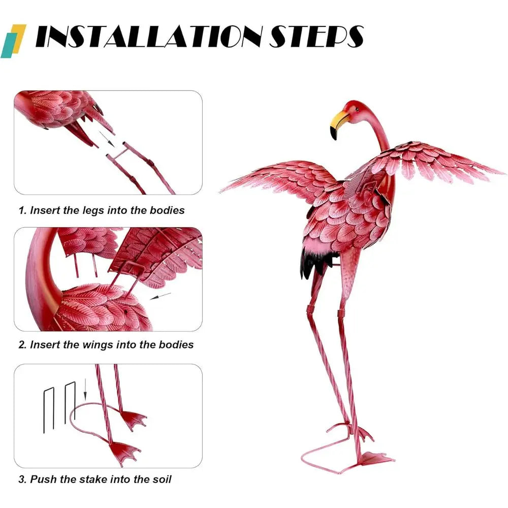 Metal Flamingo Yard Decor Set Of 2 For Garden Ornaments