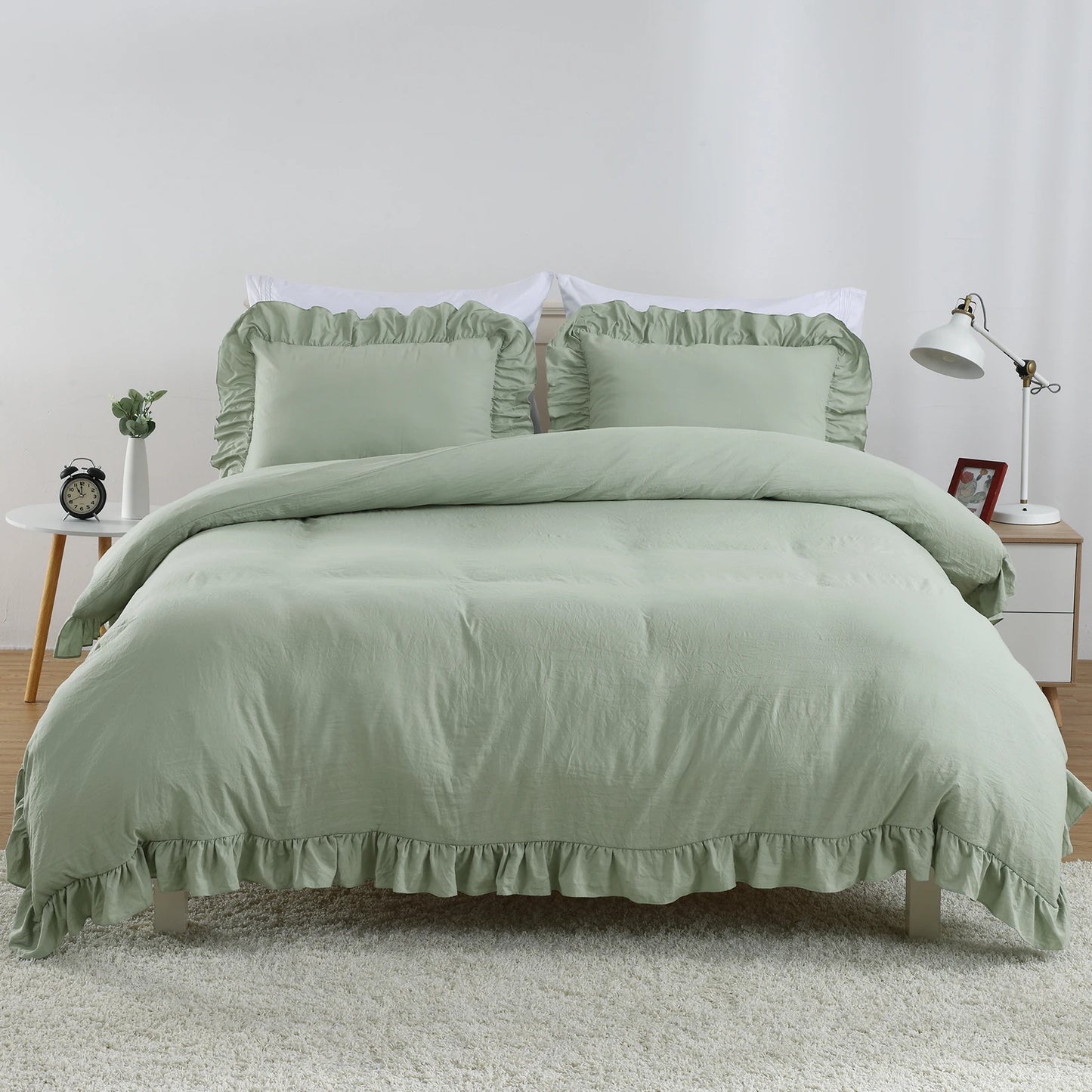 Lotus Leaf Edge Duvet Cover Set Polyester Bedding 3 Piece