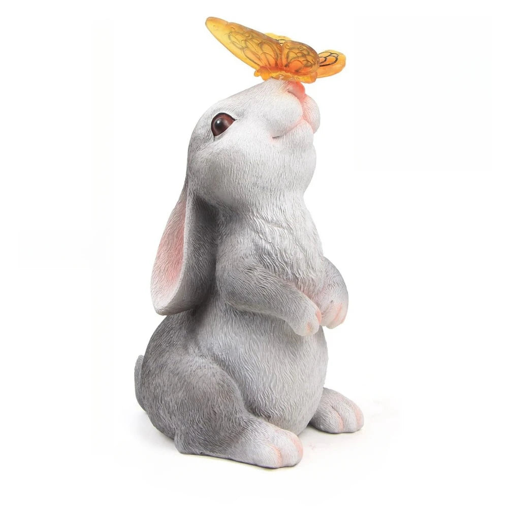Solar Bunny Statue Garden Decor With Butterfly LED Light