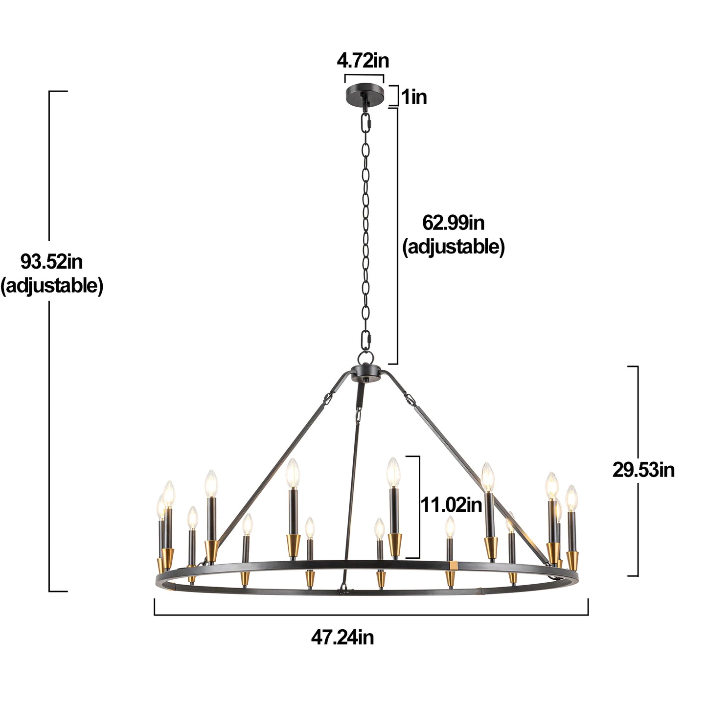 Wagon Wheel Chandelier 15 Light Farmhouse Iron Fixture Dining Room Living Room
