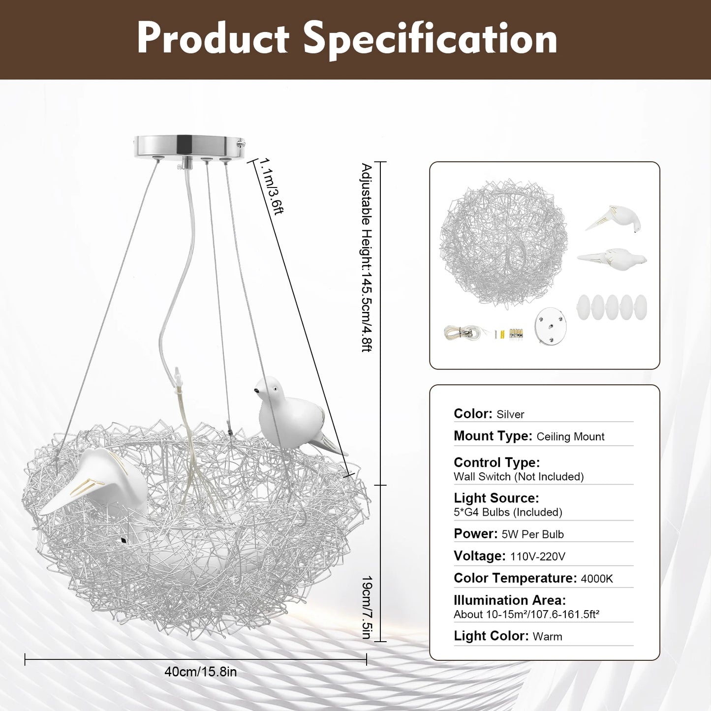 Bird Nest LED Chandelier 25W 4000K Ceiling Light Living Room