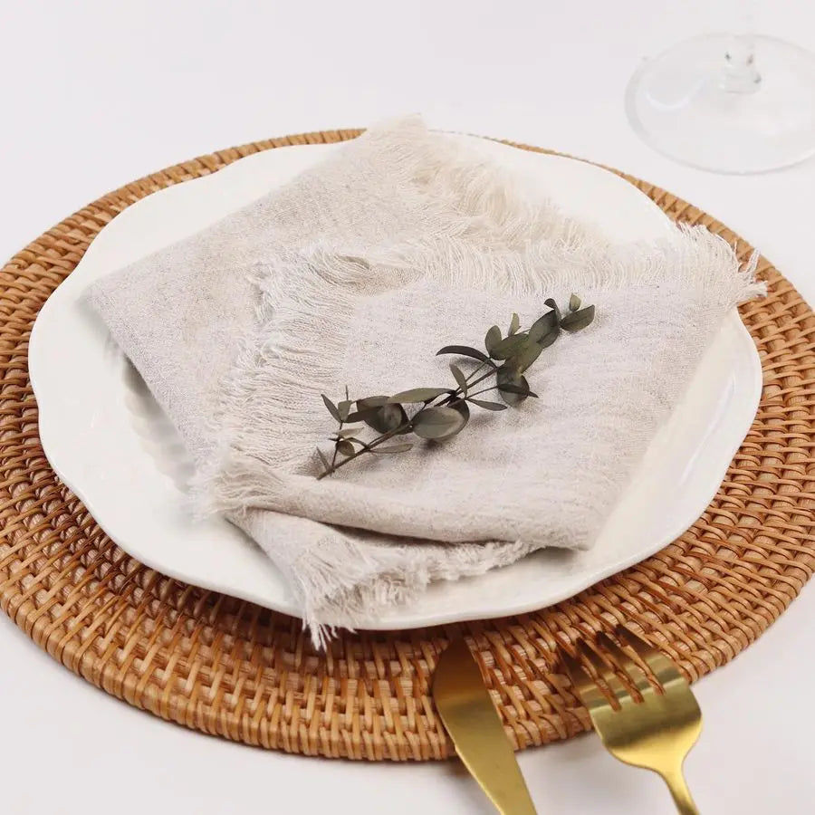 Cloth Napkins with Fringe,18 x 18 Inches Cotton Linen Napkins Set of 12 Versatile Handmade Square Rustic Fringe Napkins for Dinn