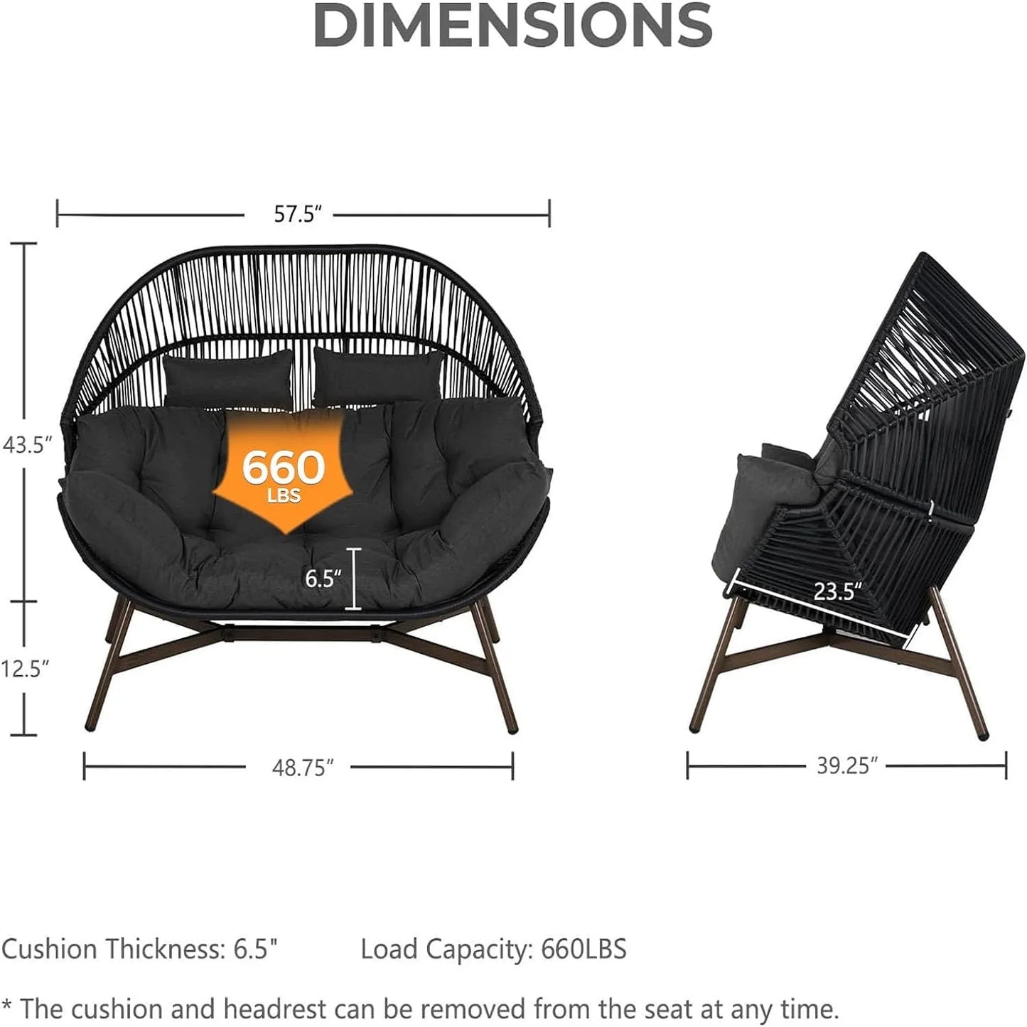 Grand Patio Outdoor Two-Person Wicker Egg Chair With Cushion