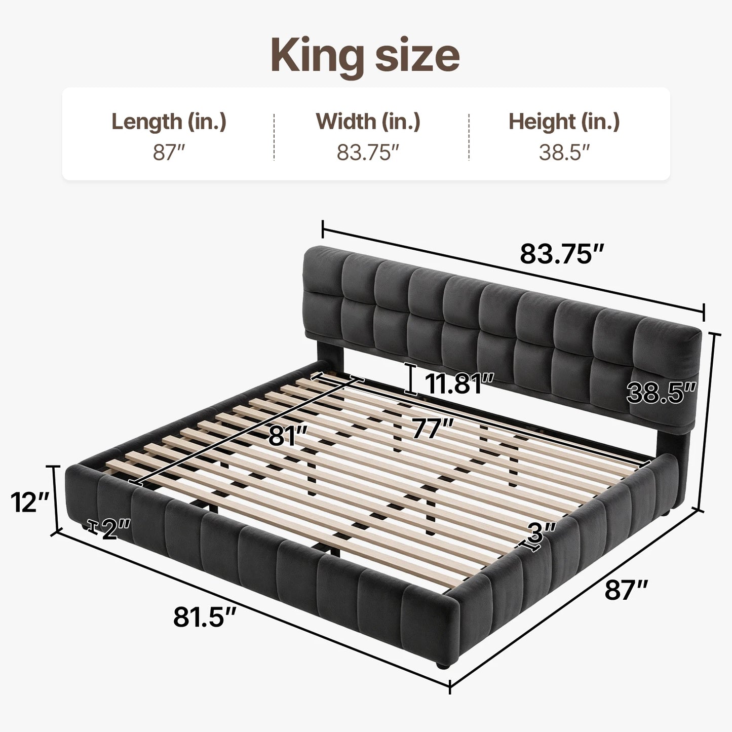 QWC Modern Cloud Platform Bed With Soft Headboard Fabric