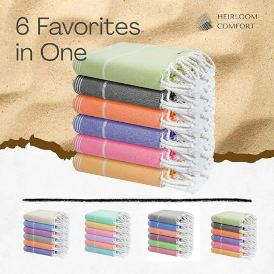 Turkish Cotton Beach Towels Set Of Six Quick Dry Absorbent