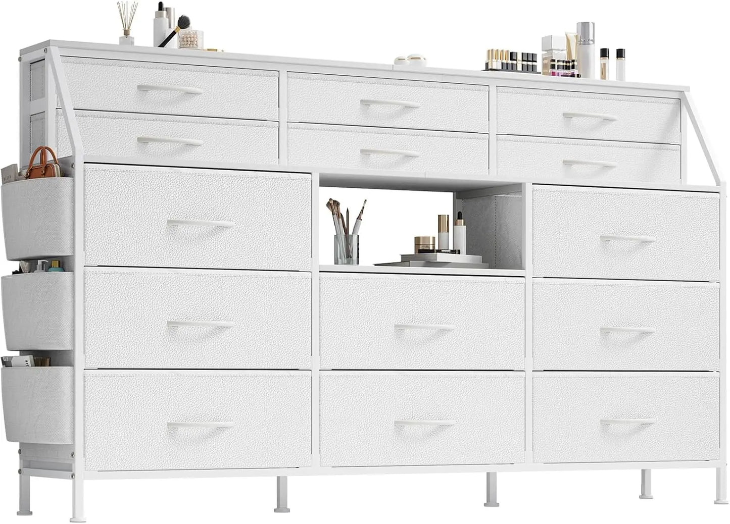 TWISTER.CK 14 Drawer Dresser With Wooden Top And Metal Frame