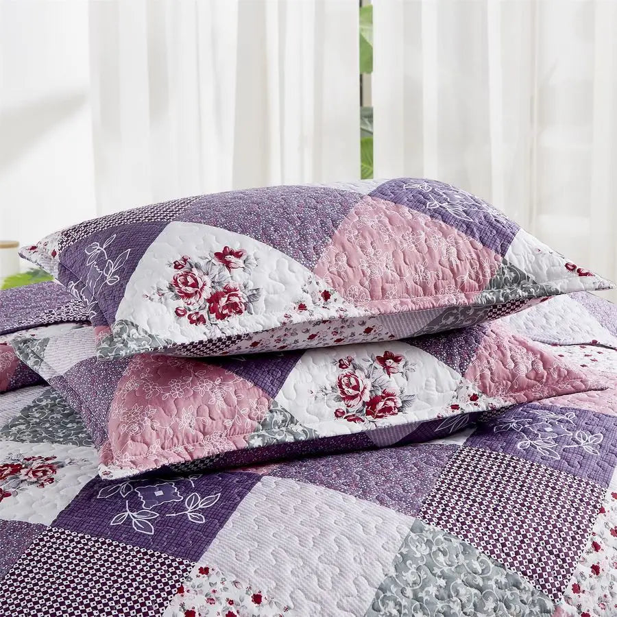 Floral Patchwork Quilt Set Reversible Microfiber Bedding for Bedroom