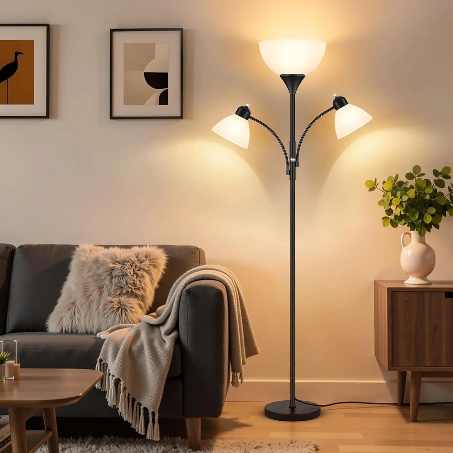 Dimmable Floor Lamp With Two Reading Lights For Living Room