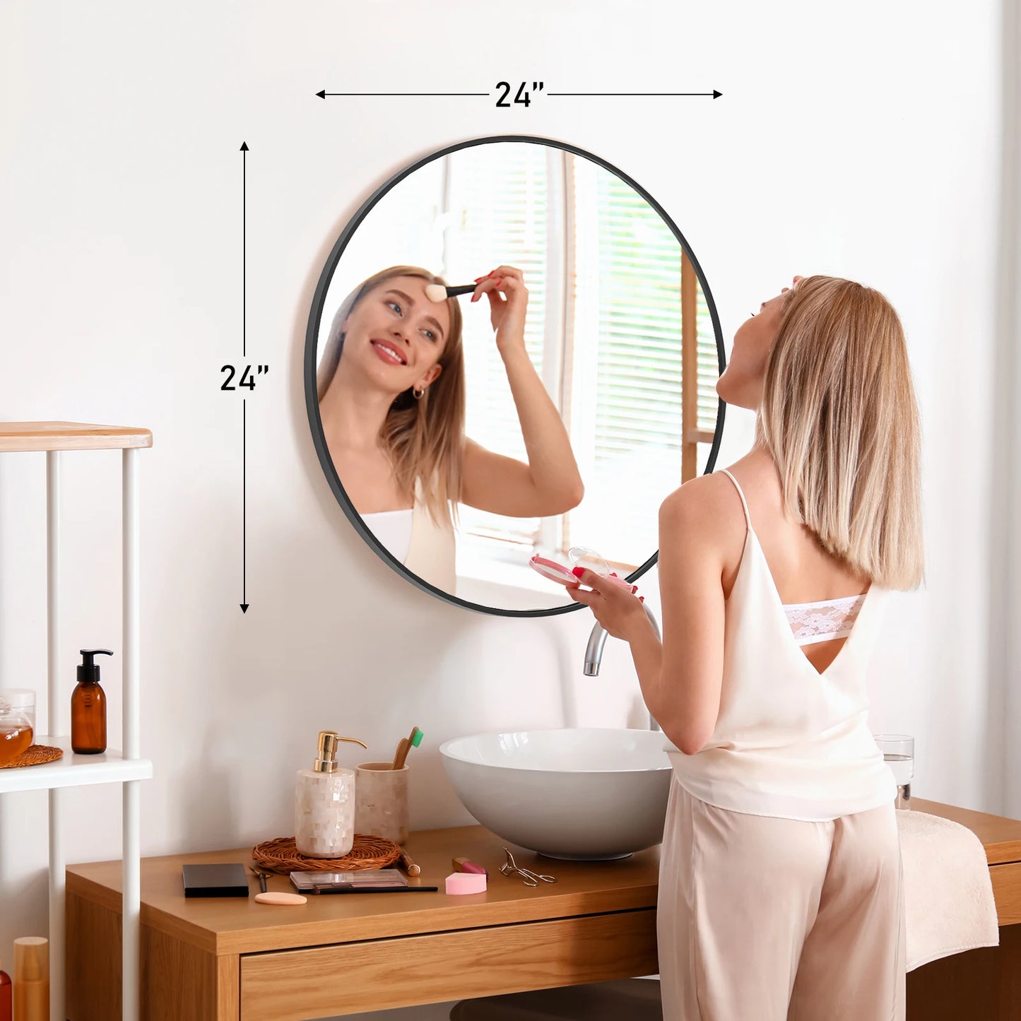 JHK Round Vanity Mirror Framed Matte Metal Wall Mount