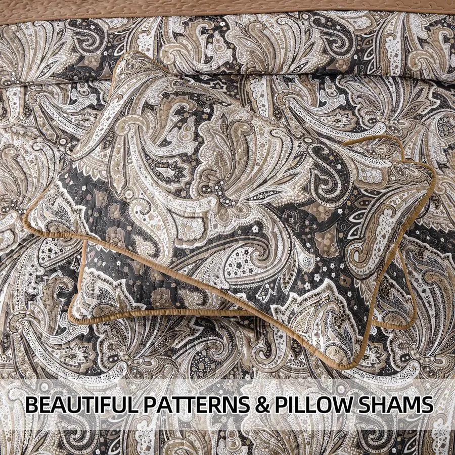 Paisley Quilt Set Boho Bedspread Coverlet Three Piece Cotton