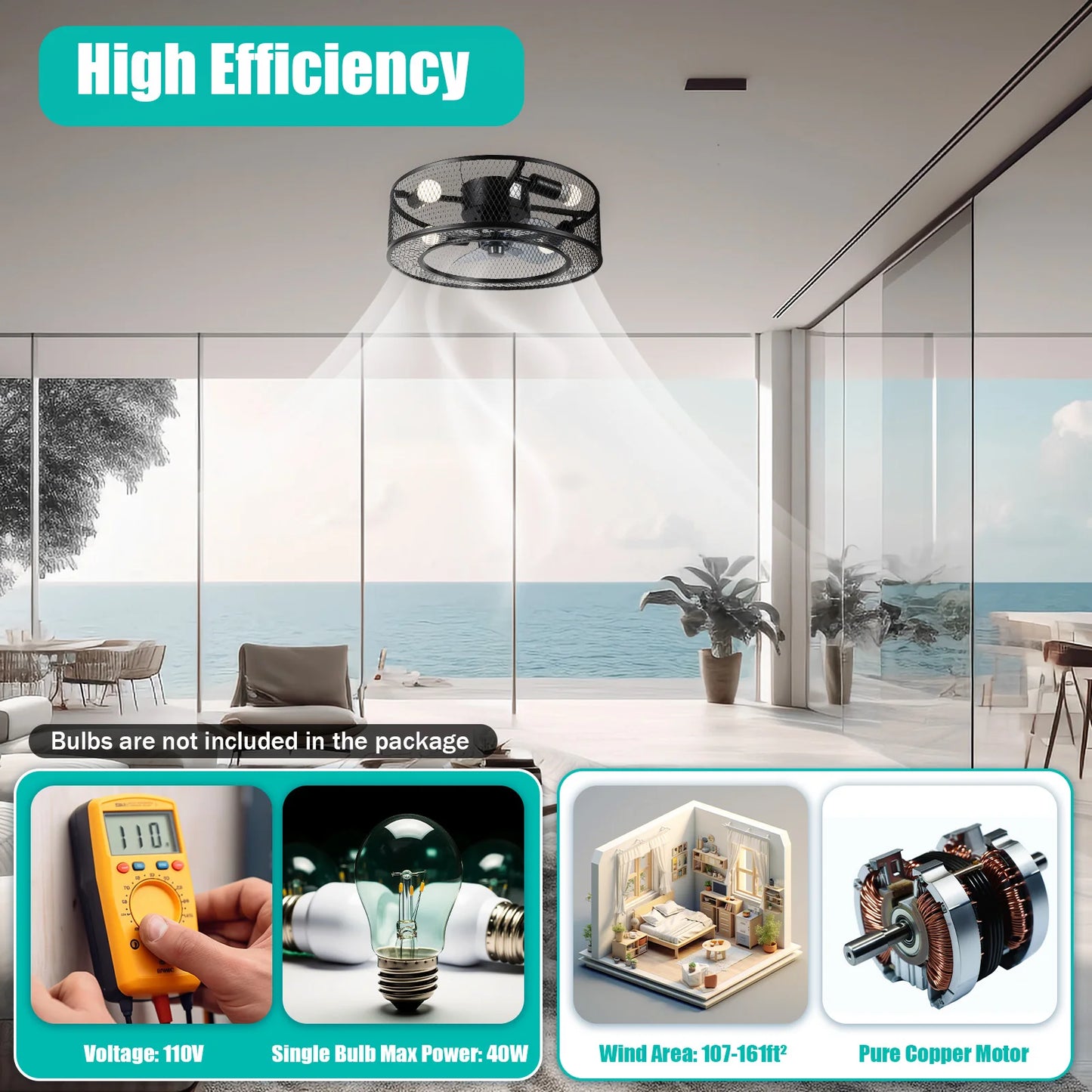 40W Ceiling Fan Light Kit E27 Socket for Living Rooms