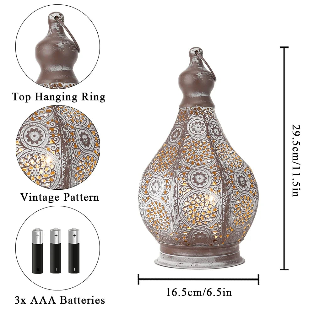 NEWIMAGE Moroccan Battery Powered Table Lamp Lantern Outdoor Decor