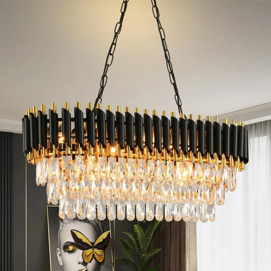 Modern Crystal Chandelier 3-Tier K9 Oval Pendant Design