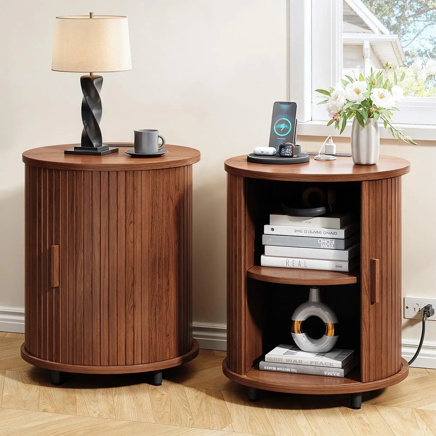 Onbrill Fluted Round End Tables Set Of 2