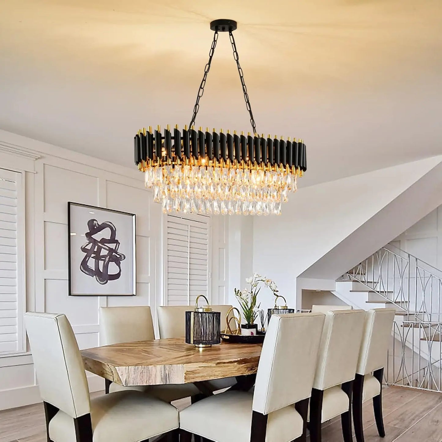 Modern Crystal Chandelier 3-Tier K9 Oval Pendant Design
