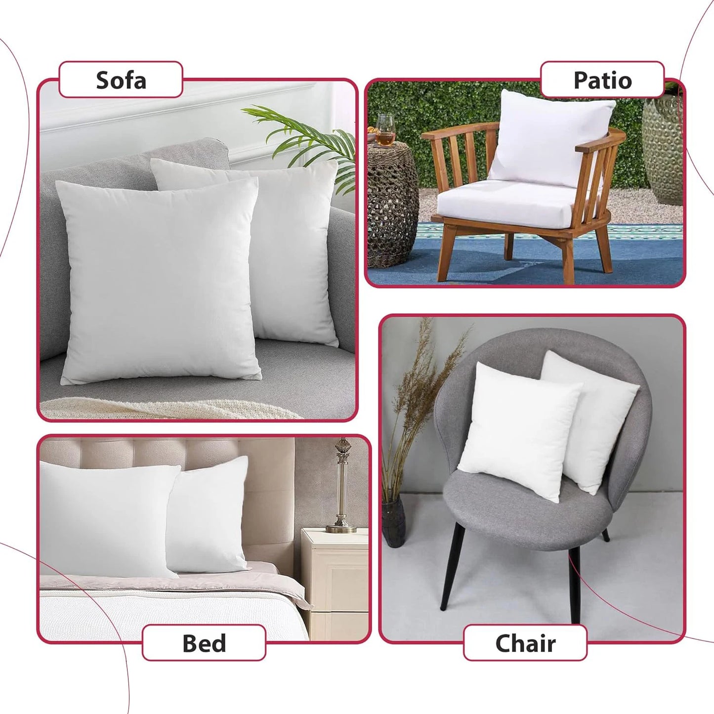 LDC Lux Decor Collection Throw Pillow Inserts Set of 4 Soft Cushions